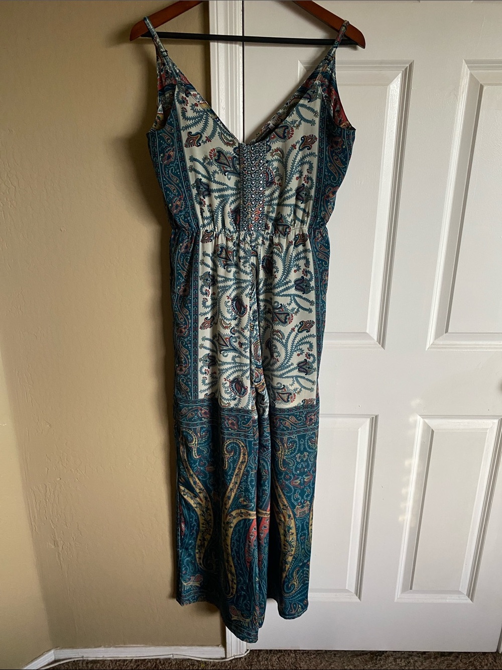 Earthbound Trading Co Paisley Palazzo Jumpsuit L Boho Wide Leg